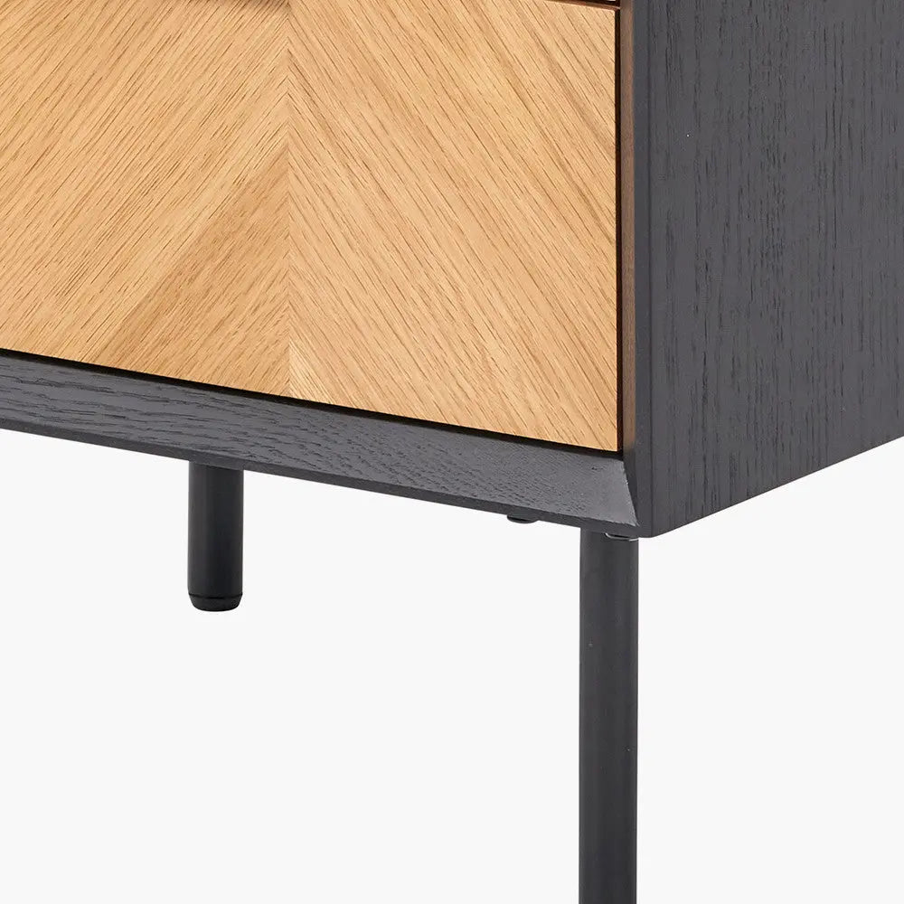 Hailee Black and Natural Chevron Oak and Pine Wood 3 Drawer Unit  Nicholas John Interiors