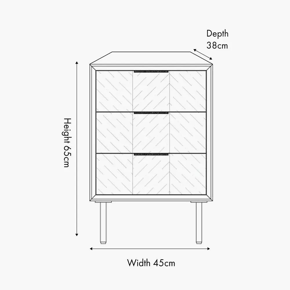 Hailee Black and Natural Chevron Oak and Pine Wood 3 Drawer Unit  Nicholas John Interiors