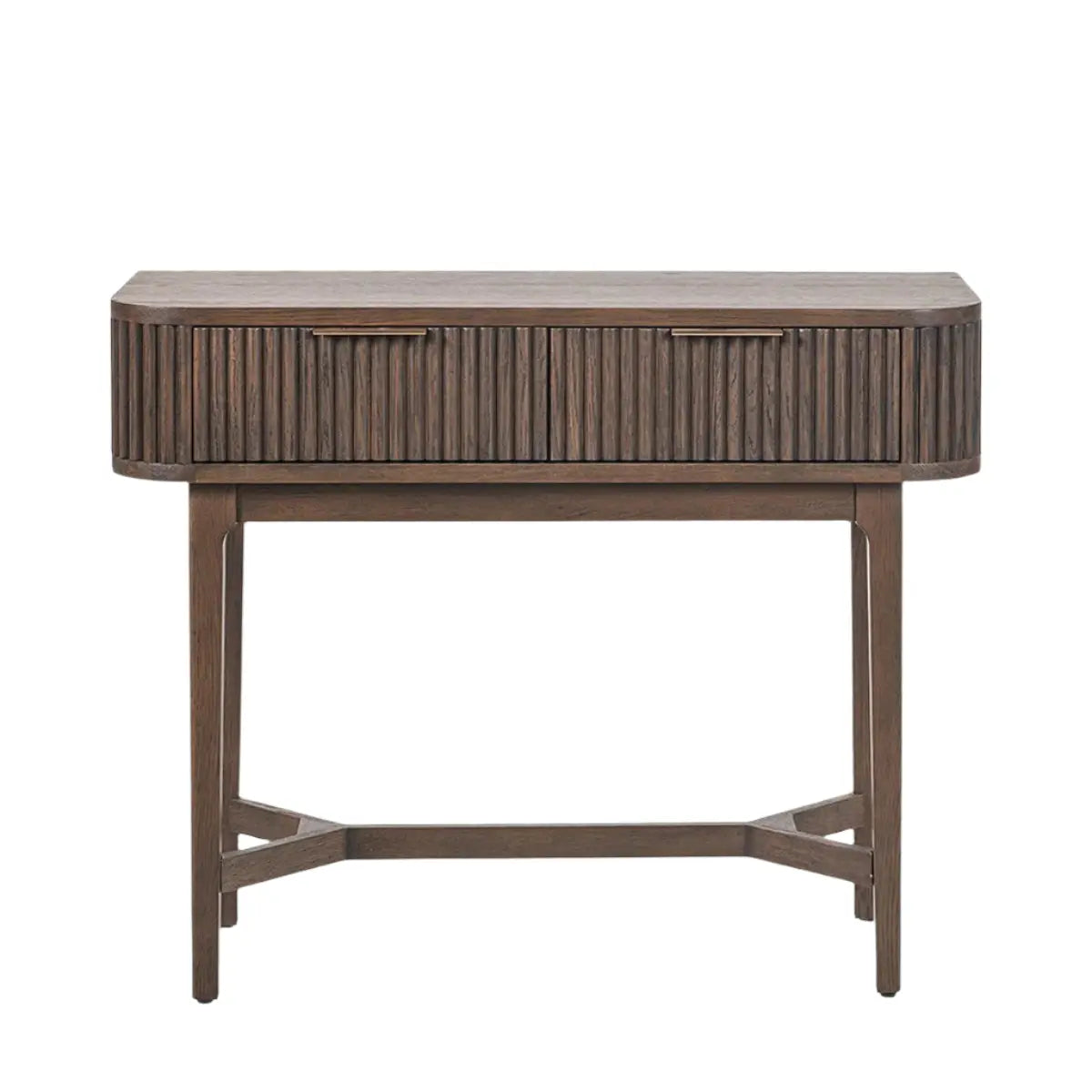 Raye Console Table - Dark Brown Ribbed Oak & Pine Wood  Nicholas John Interiors