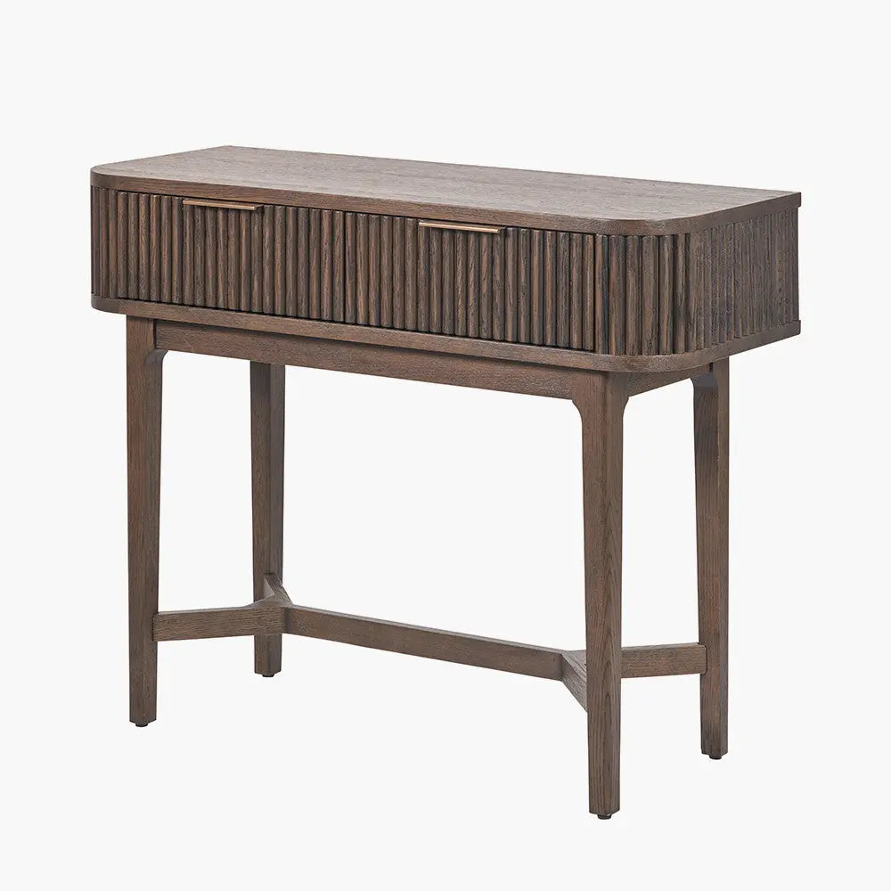 Raye Console Table - Dark Brown Ribbed Oak & Pine Wood  Nicholas John Interiors