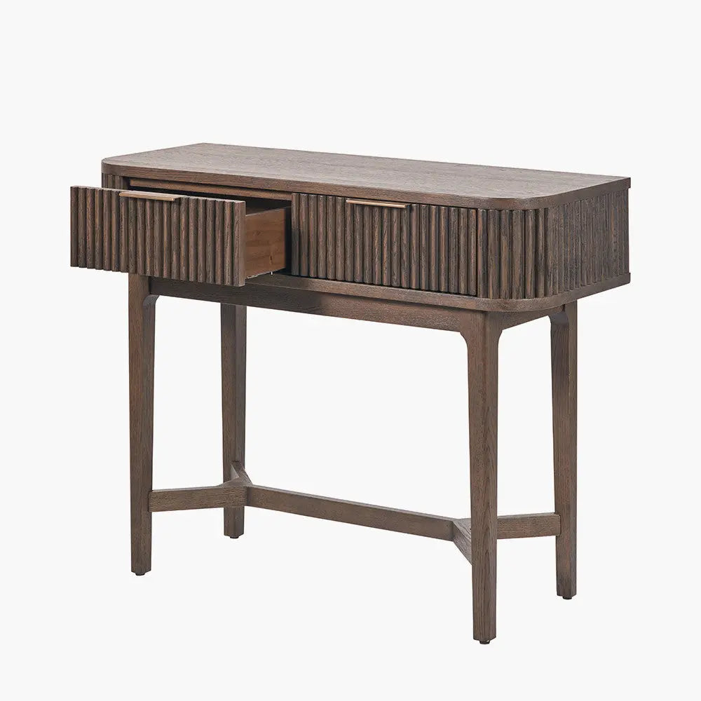 Raye Console Table - Dark Brown Ribbed Oak & Pine Wood  Nicholas John Interiors