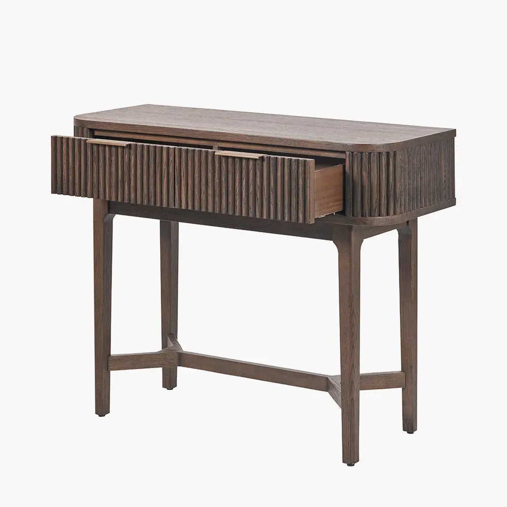Raye Console Table - Dark Brown Ribbed Oak & Pine Wood  Nicholas John Interiors