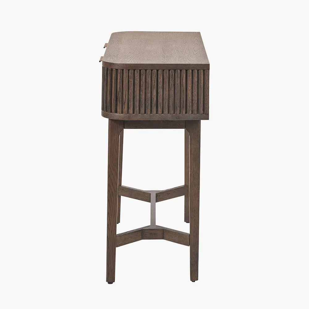 Raye Console Table - Dark Brown Ribbed Oak & Pine Wood  Nicholas John Interiors