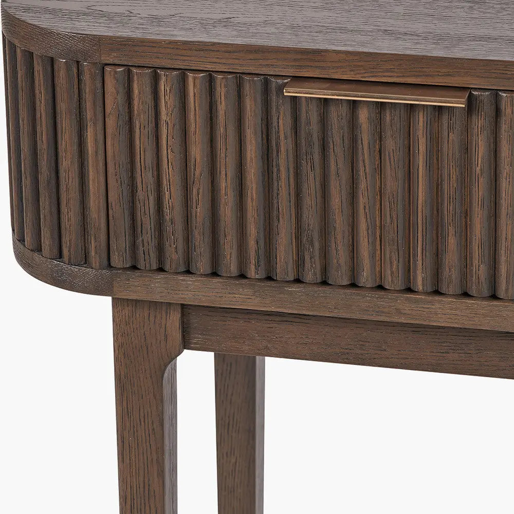 Raye Console Table - Dark Brown Ribbed Oak & Pine Wood  Nicholas John Interiors