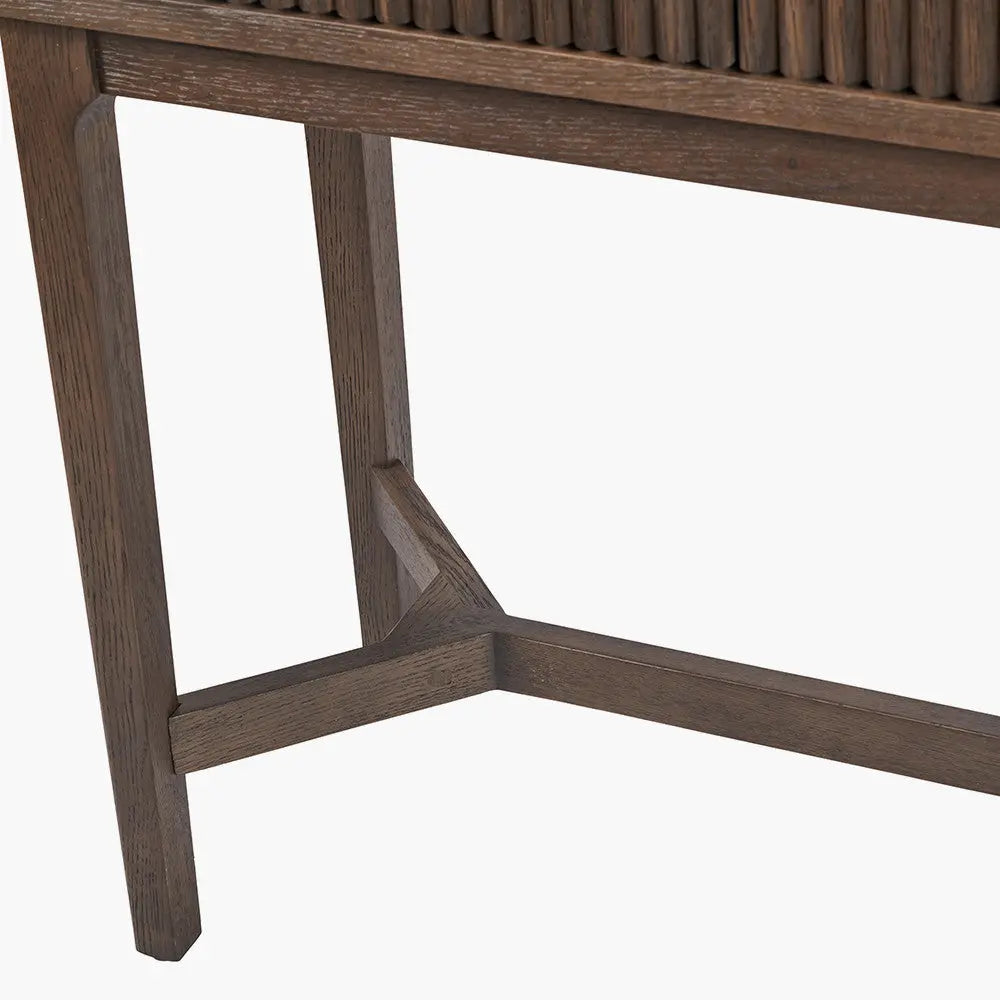 Raye Console Table - Dark Brown Ribbed Oak & Pine Wood  Nicholas John Interiors