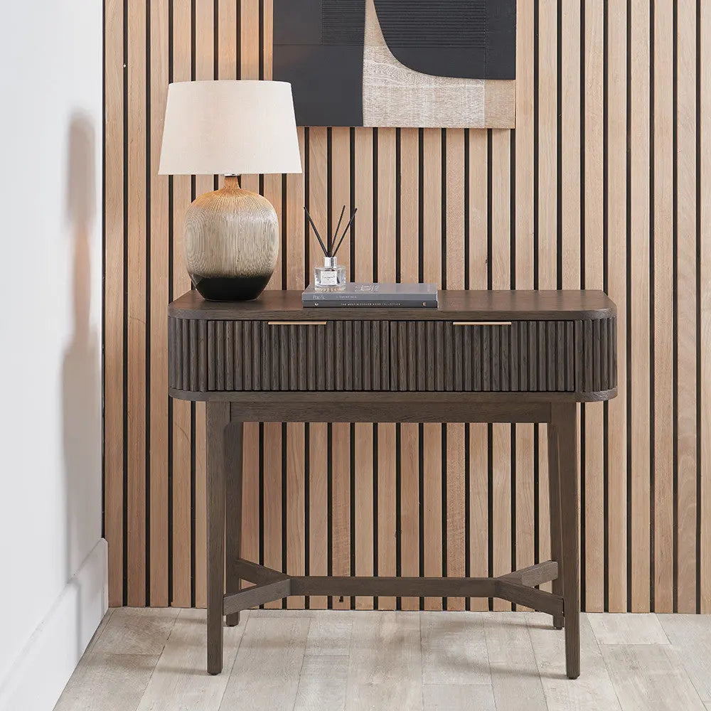 Raye Console Table - Dark Brown Ribbed Oak & Pine Wood  Nicholas John Interiors