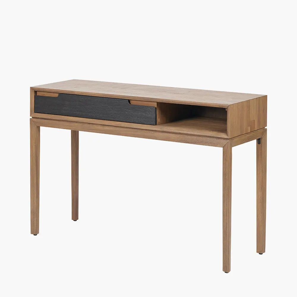 Gio Black and Natural Acacia Wood 1 Drawer Console Table  Nicholas John Interiors