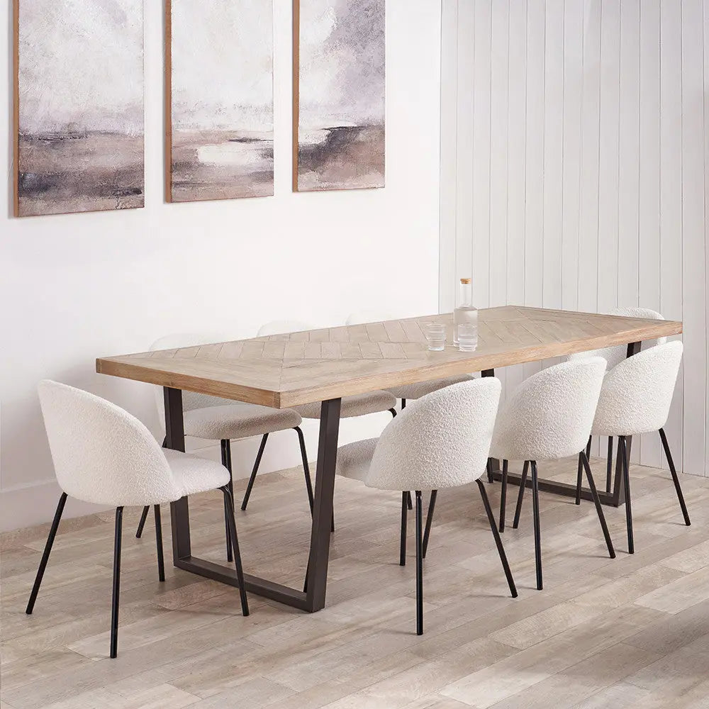 Marca Sand Wash Acacia Wood and Black Metal 8 Seater Dining Table  Nicholas John Interiors