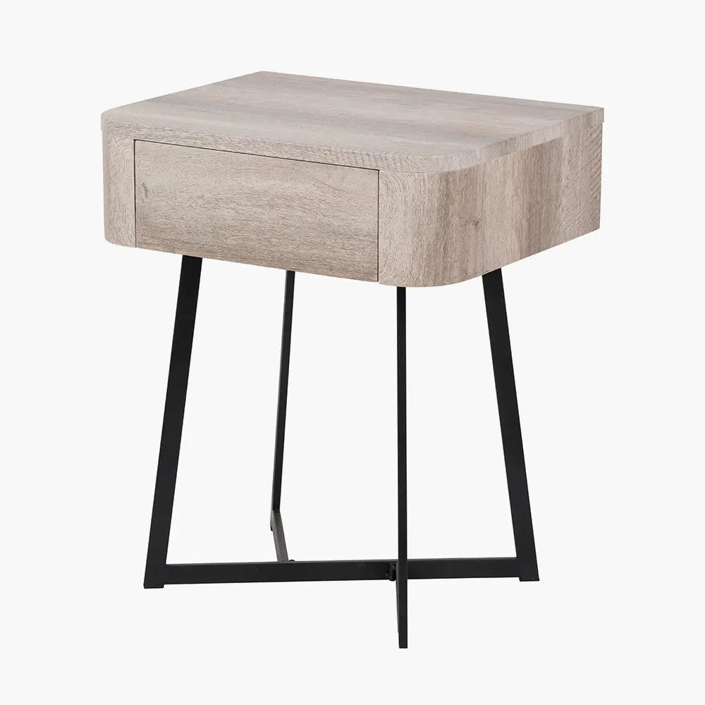 Ukiah Grey Oak Veneer and Black Metal 1 Drawer Unit  Nicholas John Interiors