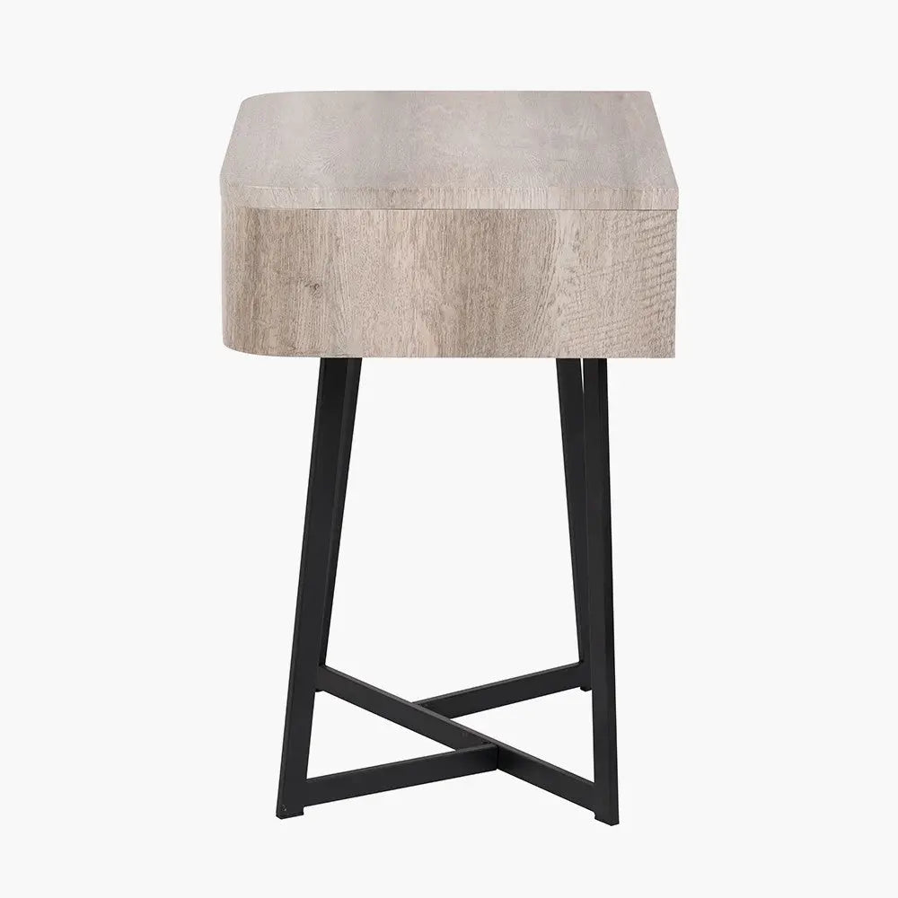 Ukiah Grey Oak Veneer and Black Metal 1 Drawer Unit  Nicholas John Interiors