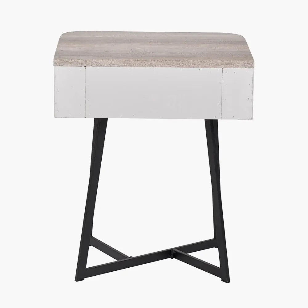 Ukiah Grey Oak Veneer and Black Metal 1 Drawer Unit  Nicholas John Interiors