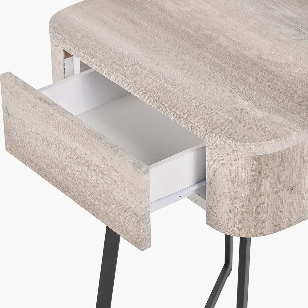 Ukiah Grey Oak Veneer and Black Metal 1 Drawer Unit  Nicholas John Interiors