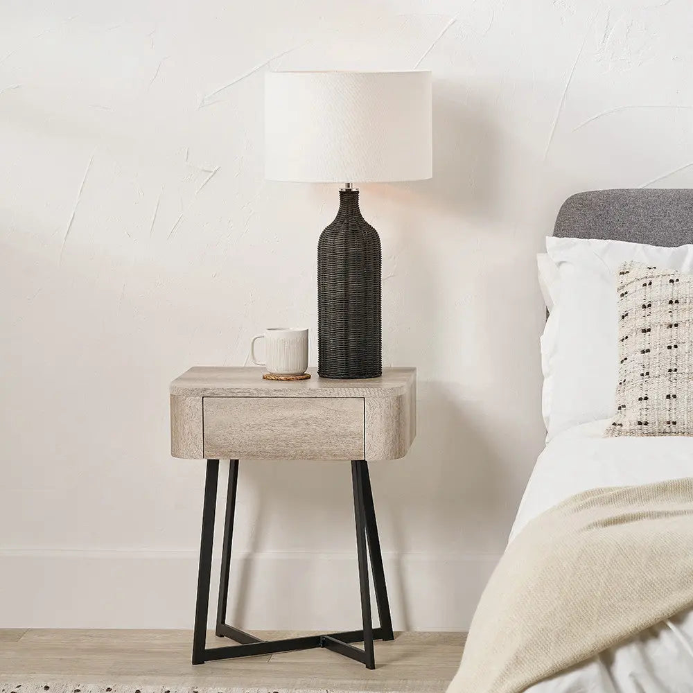 Ukiah Grey Oak Veneer and Black Metal 1 Drawer Unit  Nicholas John Interiors