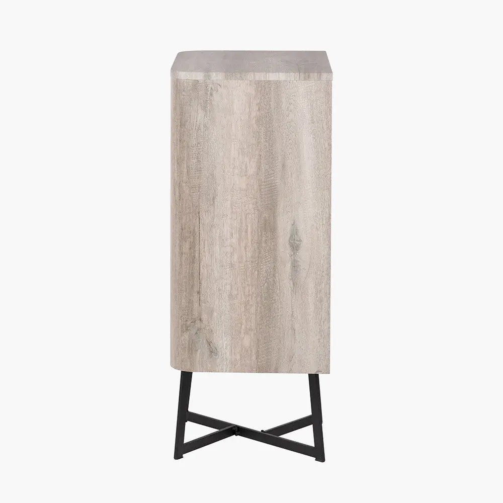 Ukiah Grey Oak Veneer and Black Metal 5 Drawer Tall Unit  Nicholas John Interiors