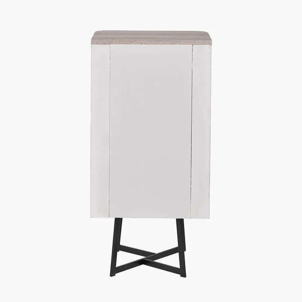 Ukiah Grey Oak Veneer and Black Metal 5 Drawer Tall Unit  Nicholas John Interiors