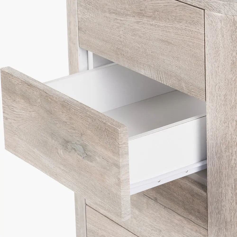 Ukiah Grey Oak Veneer and Black Metal 5 Drawer Tall Unit  Nicholas John Interiors