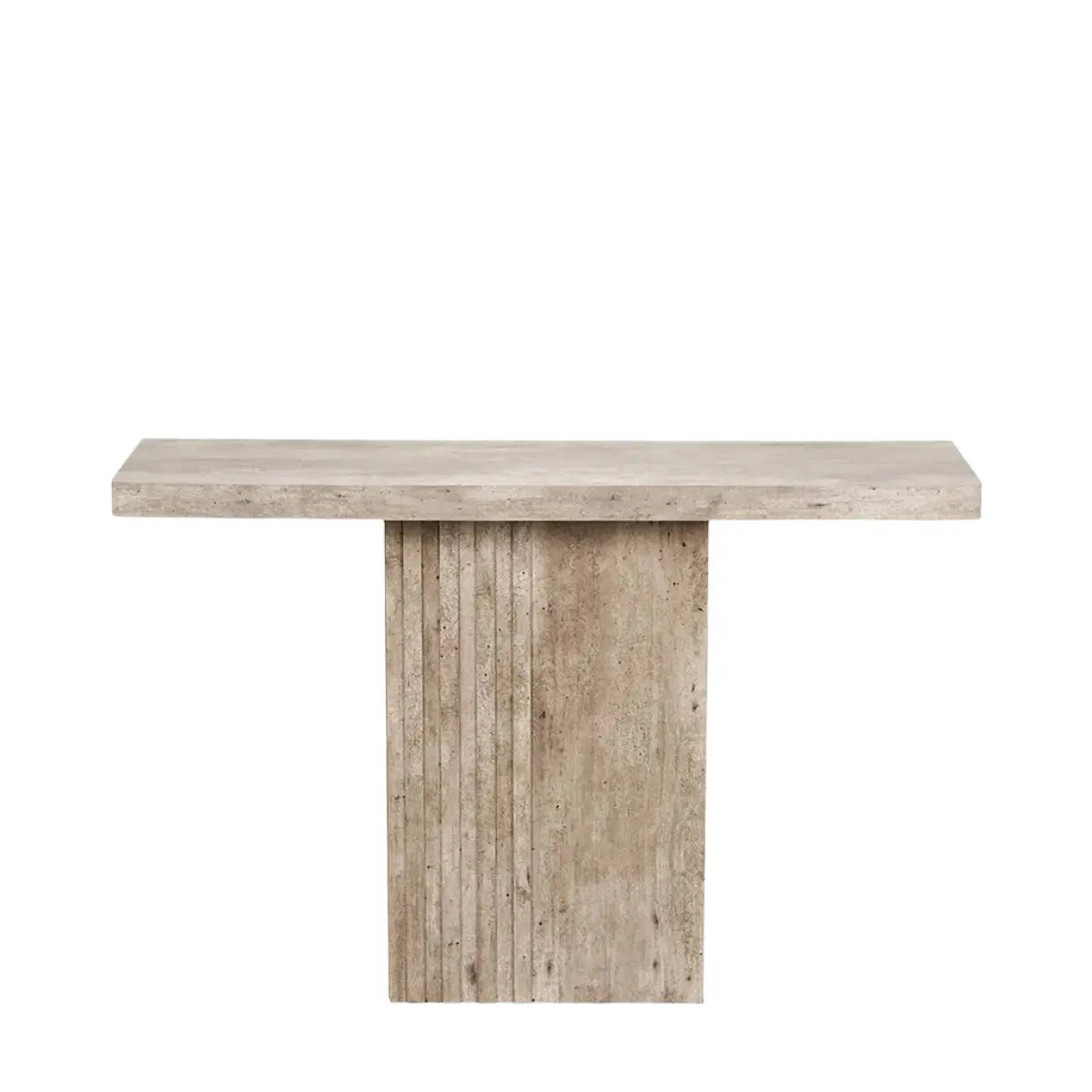 Elkton Concrete Effect Wood Veneer Groove Detail Console Table  Nicholas John Interiors