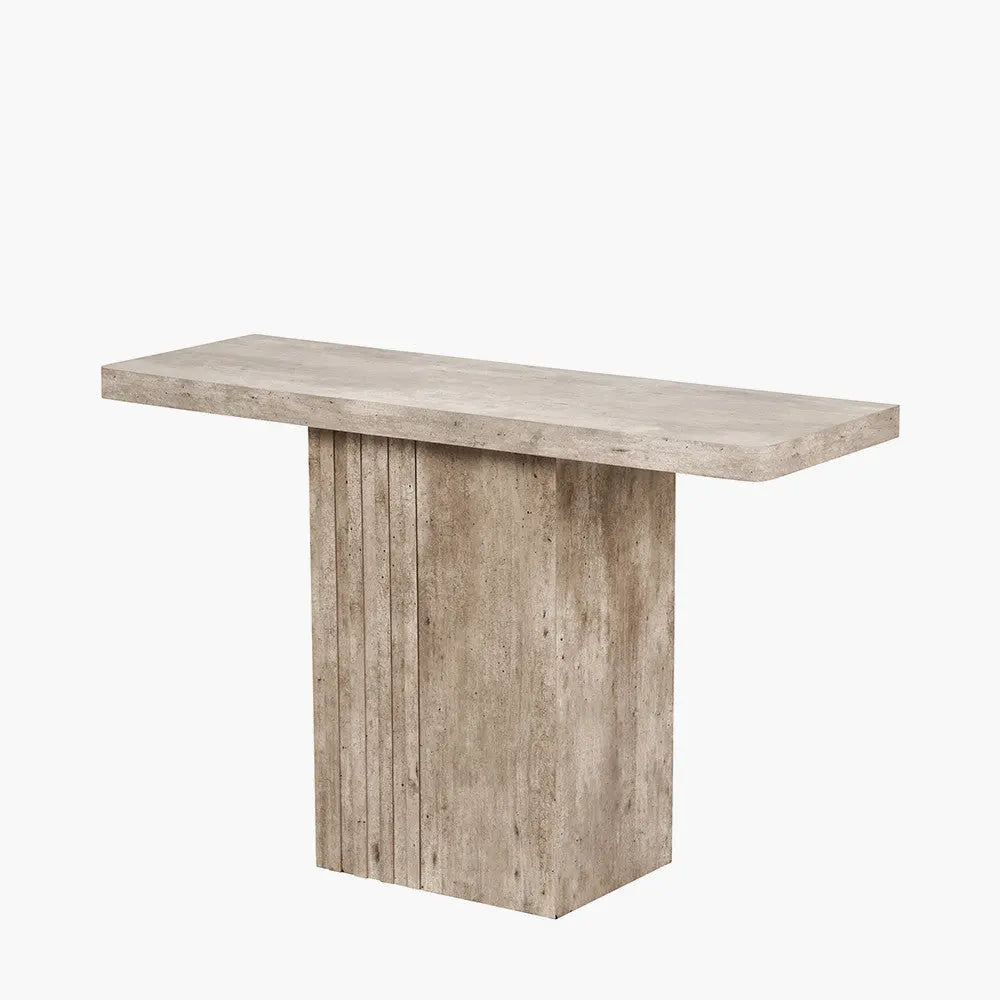 Elkton Concrete Effect Wood Veneer Groove Detail Console Table  Nicholas John Interiors