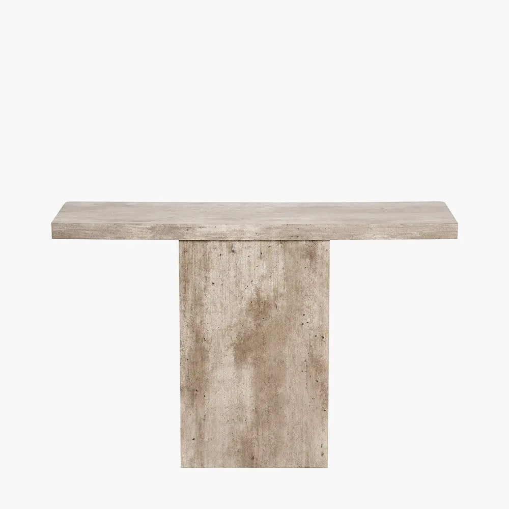 Elkton Concrete Effect Wood Veneer Groove Detail Console Table  Nicholas John Interiors