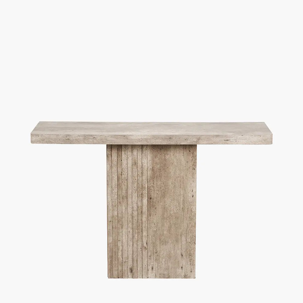 Elkton Concrete Effect Wood Veneer Groove Detail Console Table  Nicholas John Interiors