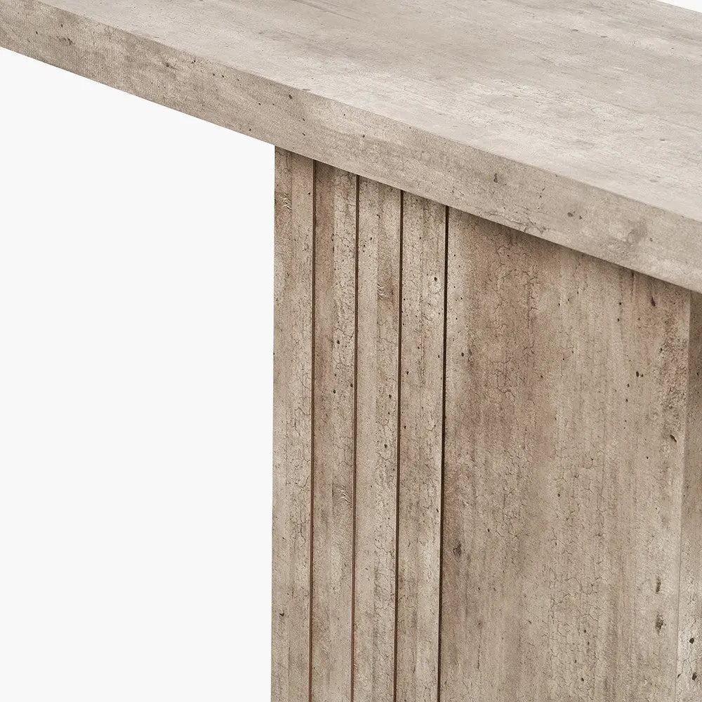 Elkton Concrete Effect Wood Veneer Groove Detail Console Table  Nicholas John Interiors