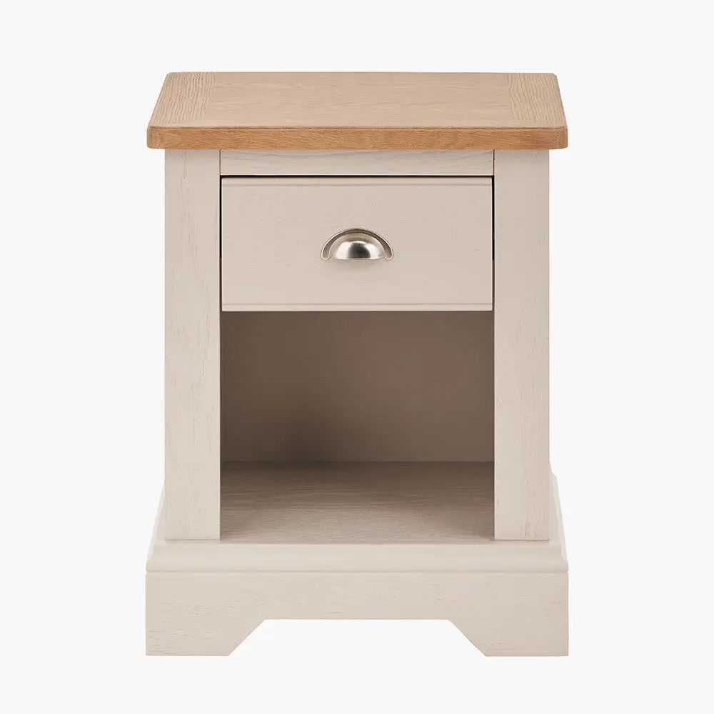 Fairford Parchment White Pine and Oak Wood 1 Drawer Unit  Nicholas John Interiors