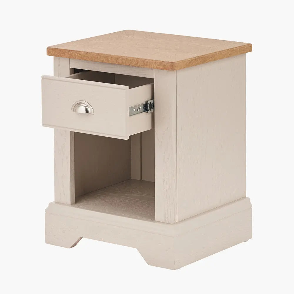 Fairford Parchment White Pine and Oak Wood 1 Drawer Unit  Nicholas John Interiors