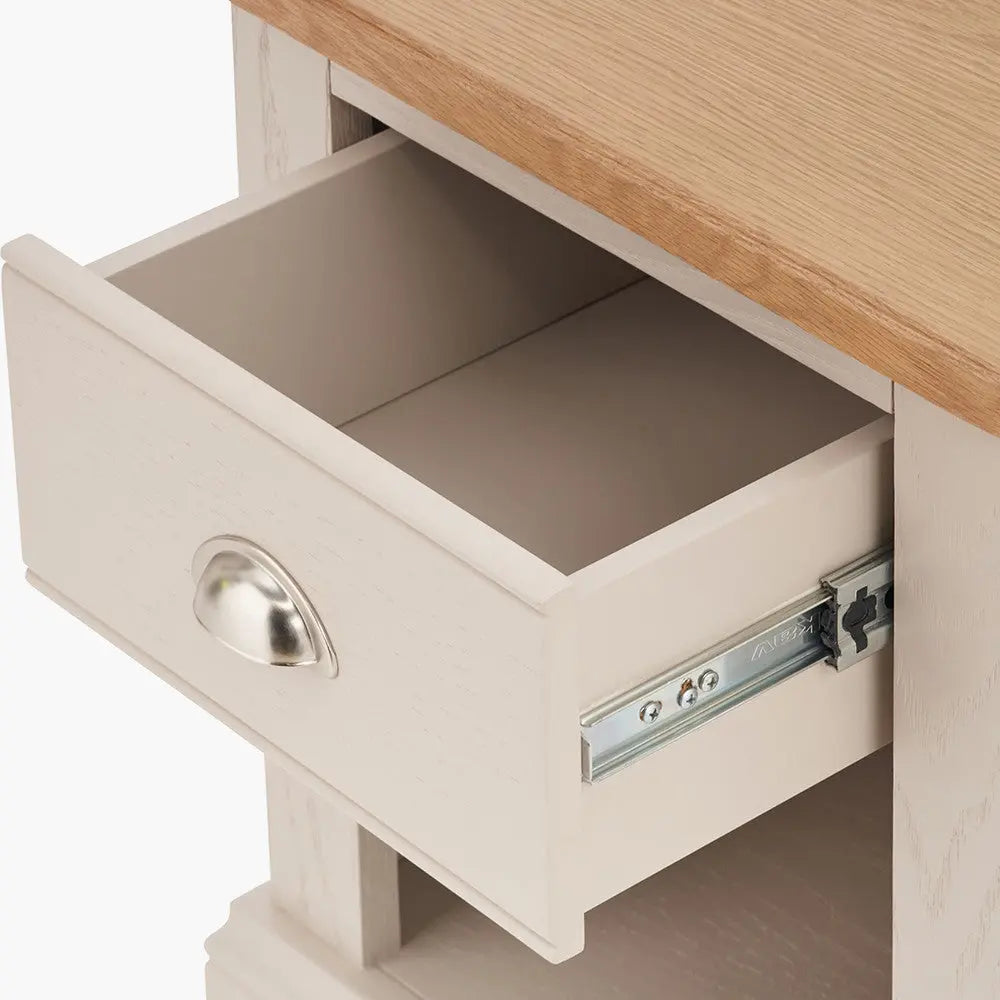 Fairford Parchment White Pine and Oak Wood 1 Drawer Unit  Nicholas John Interiors
