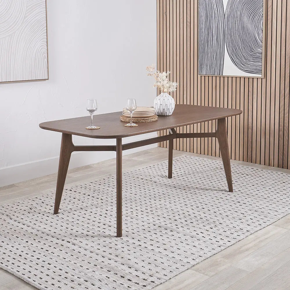 Elias Dark Ash Wood Retro Dining Table  Nicholas John Interiors