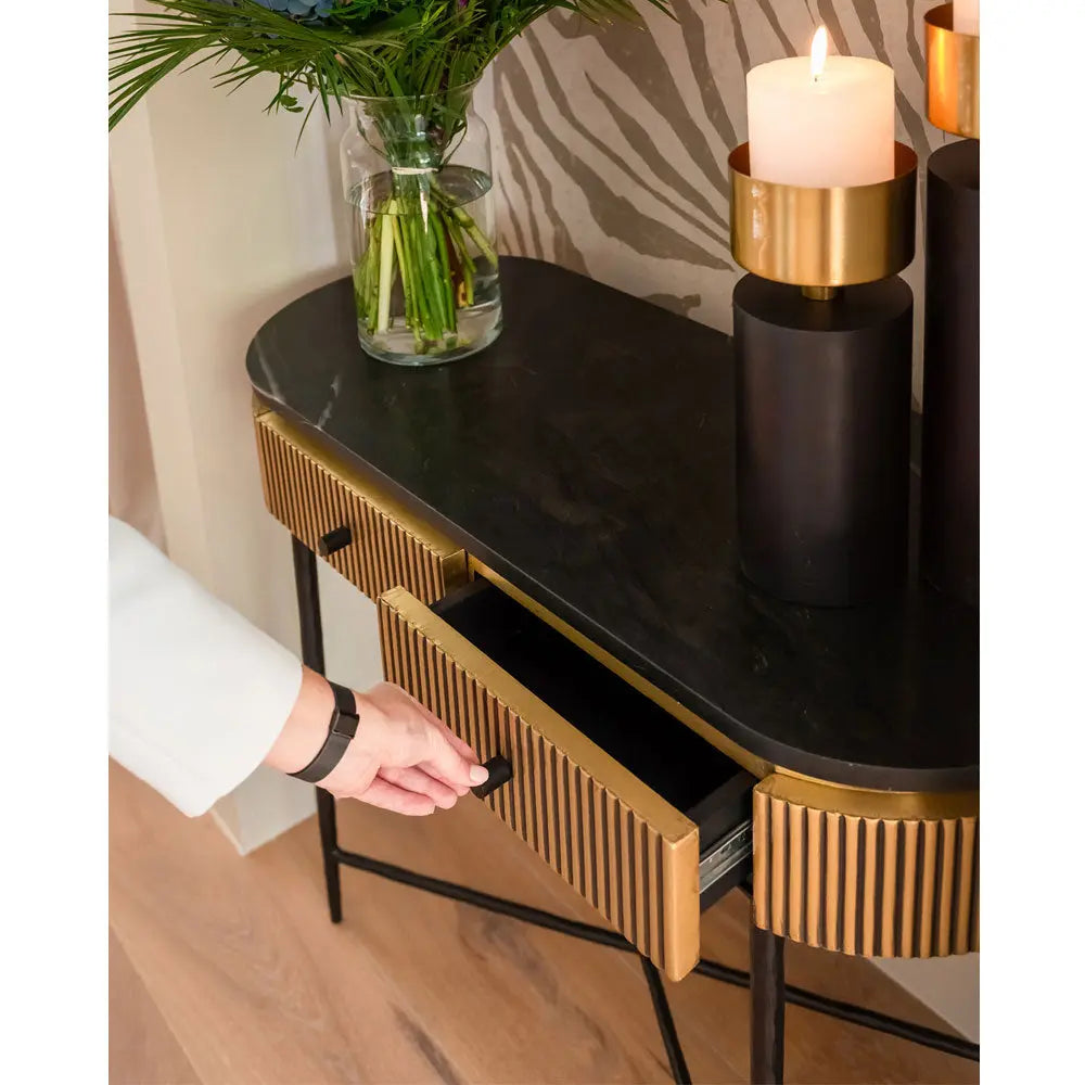 Richmond Interiors Ironville Brass 2 Drawer Console