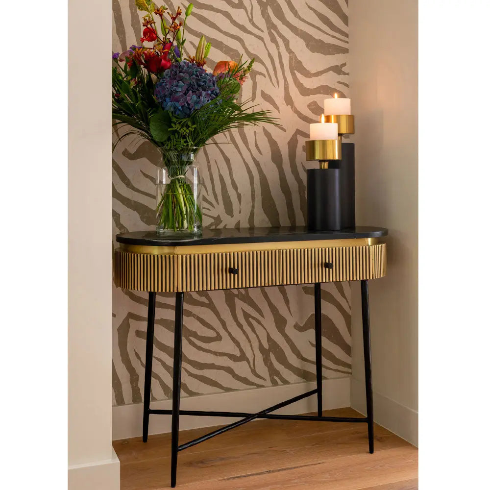 Richmond Interiors Ironville Brass 2 Drawer Console
