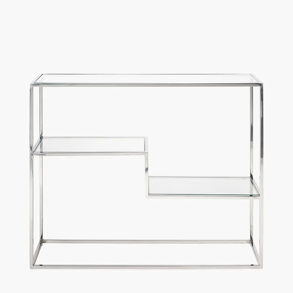 Aleandra Clear Glass and Silver Metal Console Table  Nicholas John Interiors