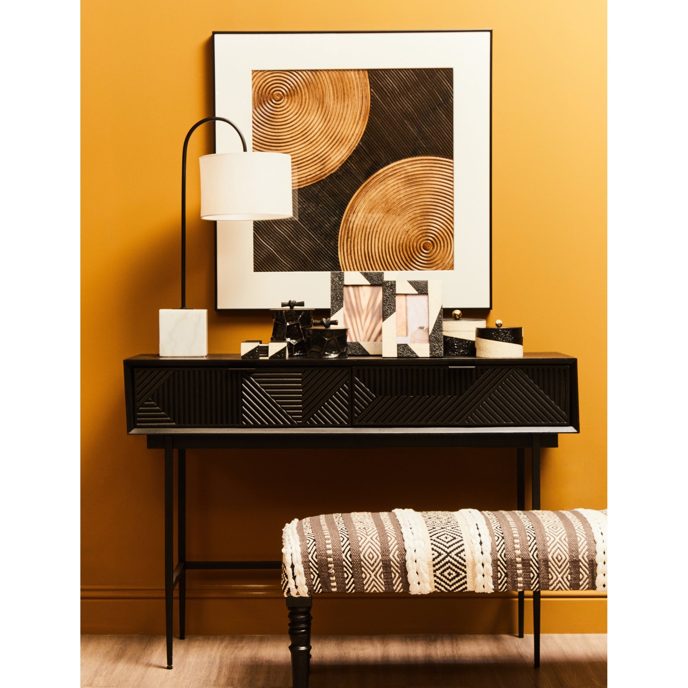 Azara Black Finish Console Table with 2 Drawers  Nicholas John Interiors