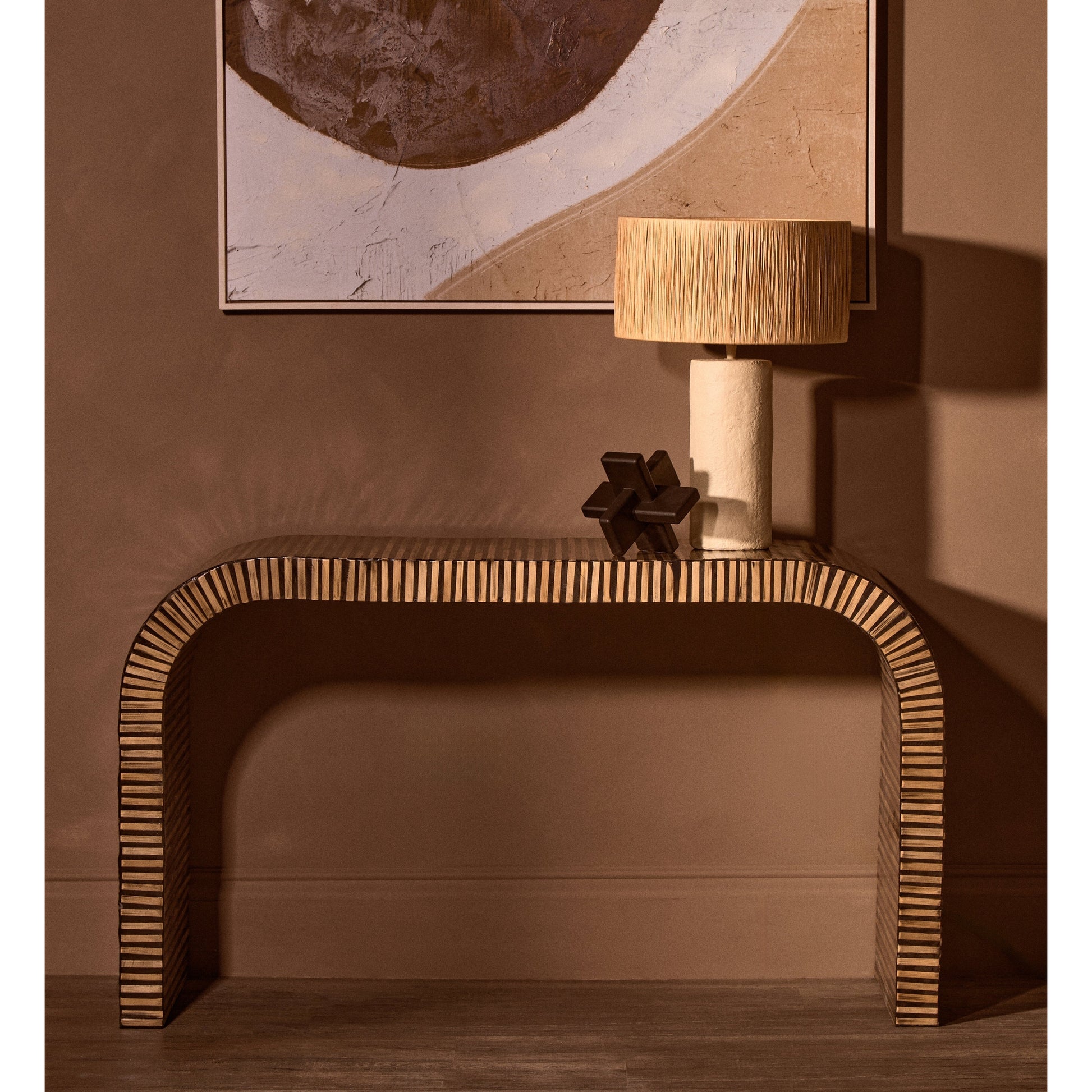 Bambrae Bamboo Inlay Curved Console Table  Nicholas John Interiors