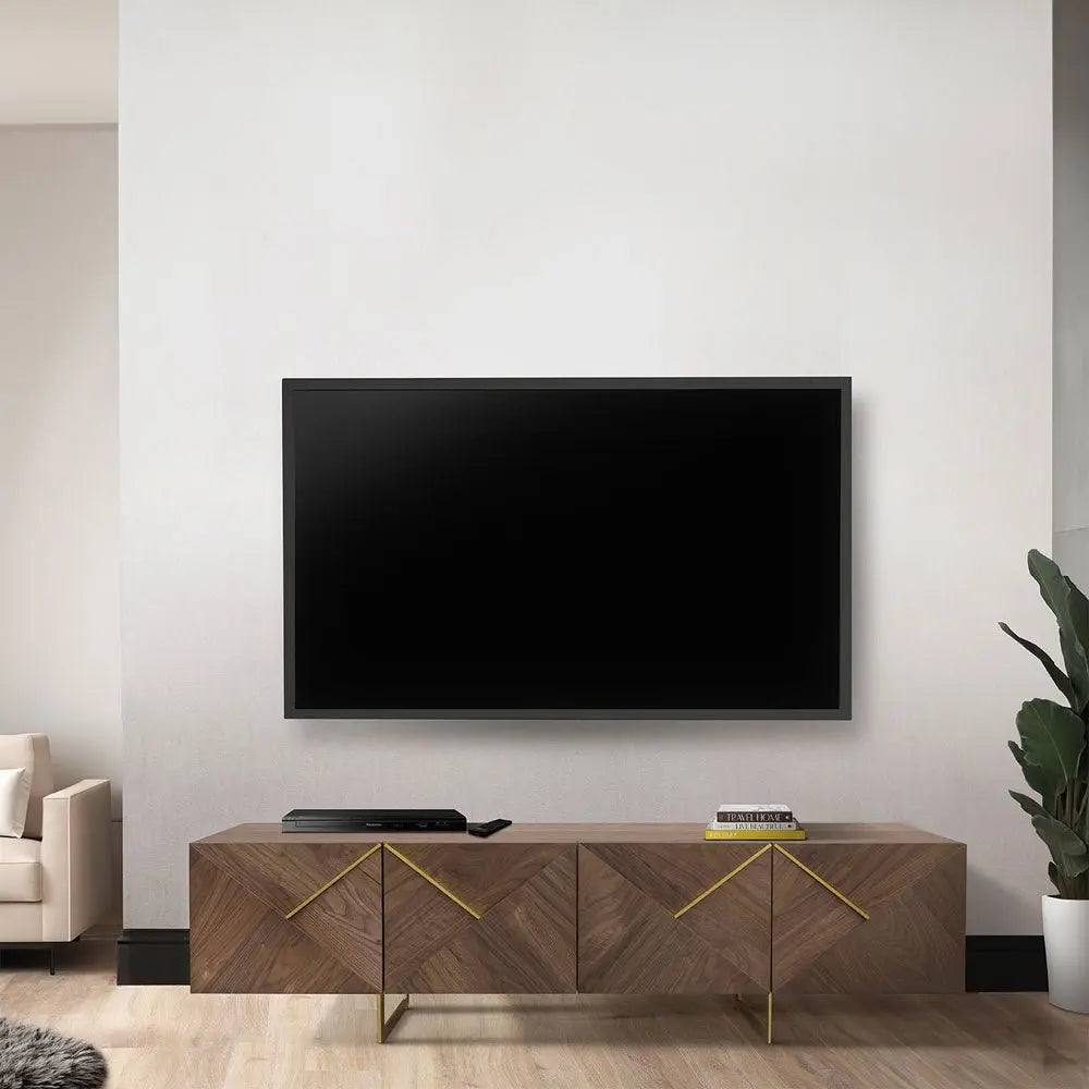 Belgravia 4 Door Light Walnut and Gold Trim Media Unit Media Unit