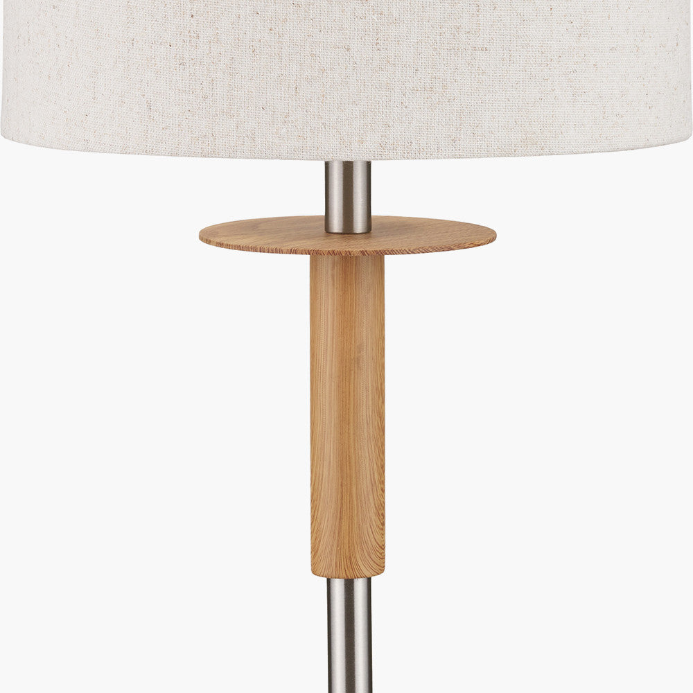 Bonham Natural Wood Veneer & Silver Metal Floor Lamp  Nicholas John Interiors