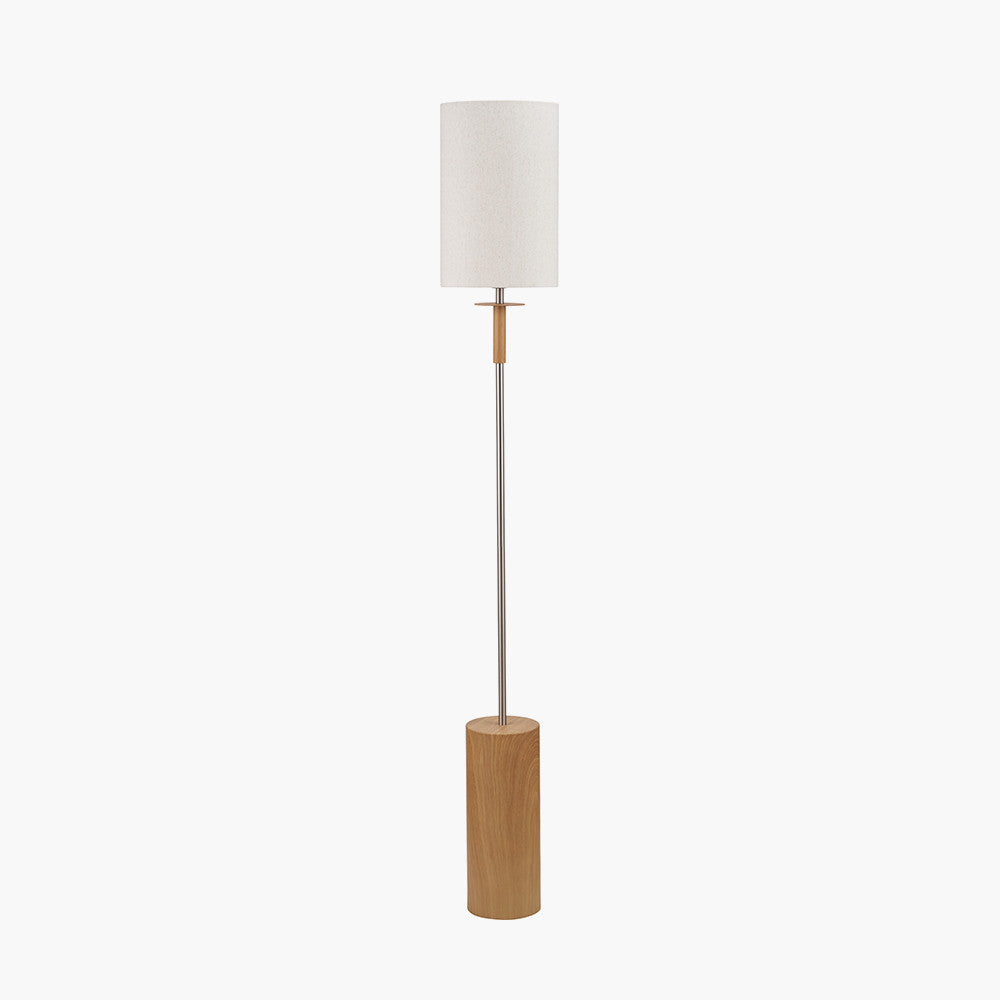 Bonham Natural Wood Veneer & Silver Metal Floor Lamp  Nicholas John Interiors