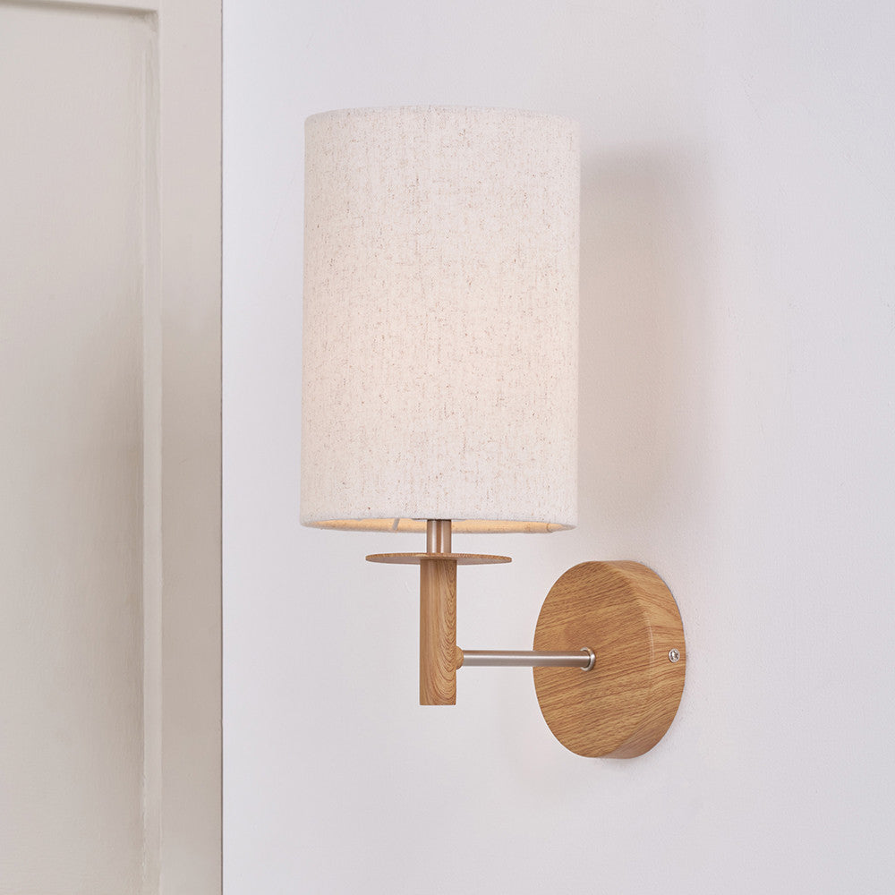 Bonham Natural Wood Veneer and Silver Metal Wall Light  Nicholas John Interiors