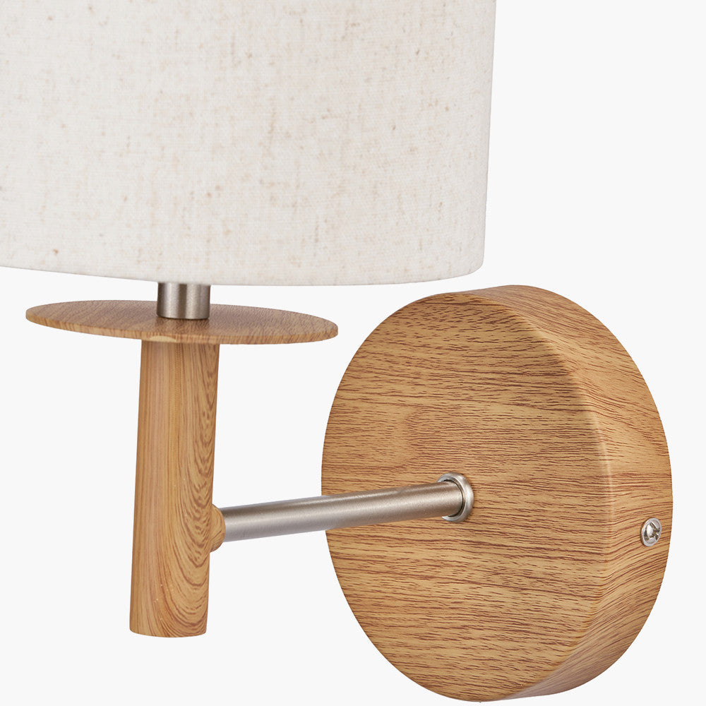 Bonham Natural Wood Veneer and Silver Metal Wall Light  Nicholas John Interiors