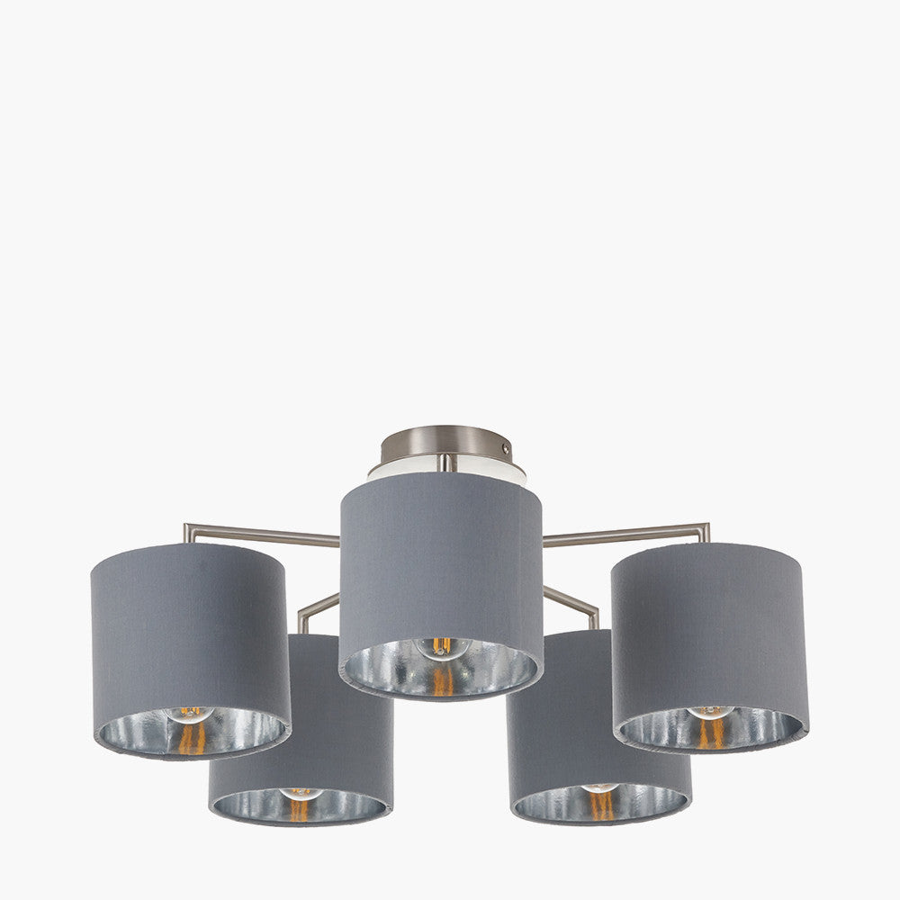Elin 5 Light Pendant – Brushed Silver & Steel Grey  Nicholas John Interiors