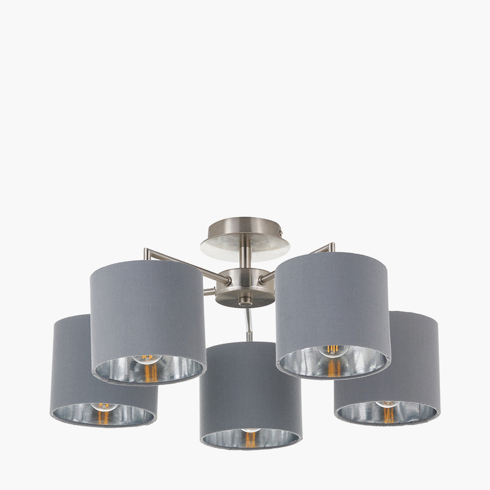 Elin 5 Light Pendant – Brushed Silver & Steel Grey  Nicholas John Interiors