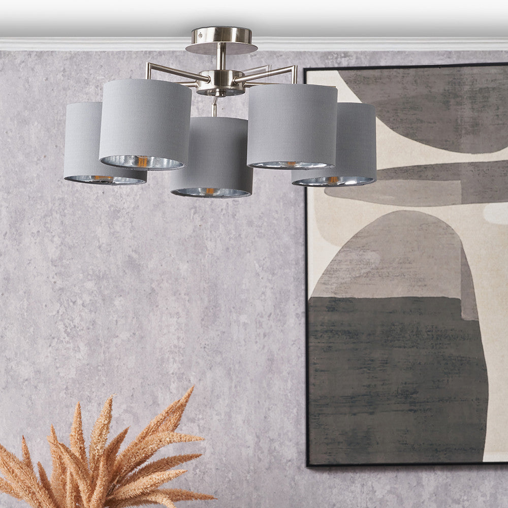 Elin 5 Light Pendant – Brushed Silver & Steel Grey  Nicholas John Interiors