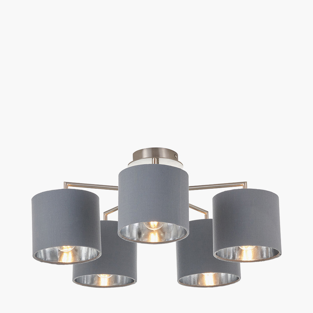 Elin 5 Light Pendant – Brushed Silver & Steel Grey  Nicholas John Interiors