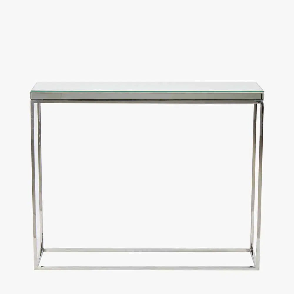 Elysee Mirrored Glass and Silver Metal Console Table  Nicholas John Interiors
