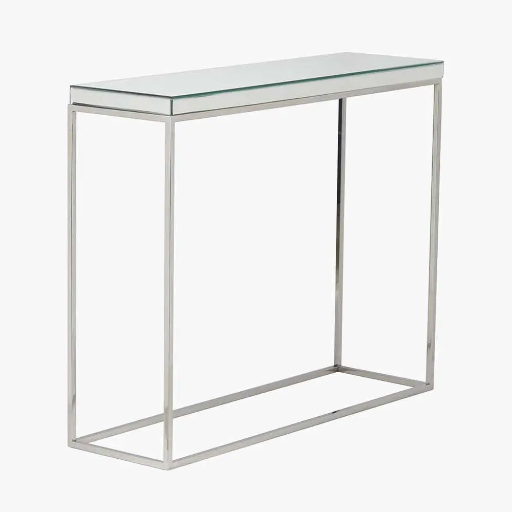 Elysee Mirrored Glass and Silver Metal Console Table  Nicholas John Interiors