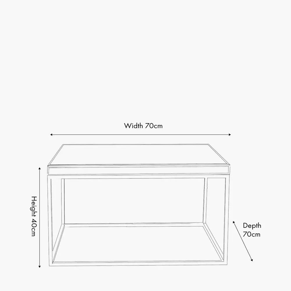 Elysee Mirrored Glass and Silver Metal Square Coffee Table  Nicholas John Interiors