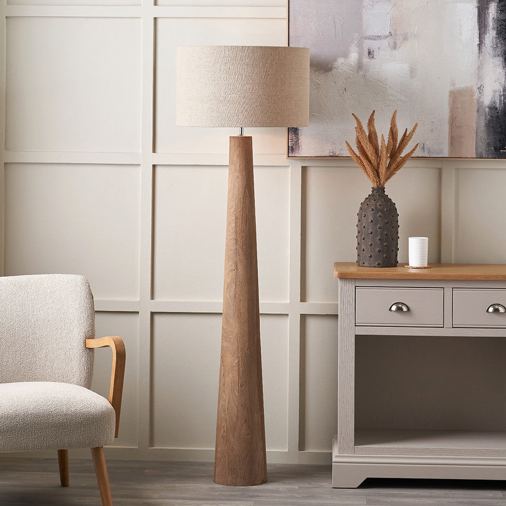 Esha Natural Conical Wood Floor Lamp Base  Nicholas John Interiors