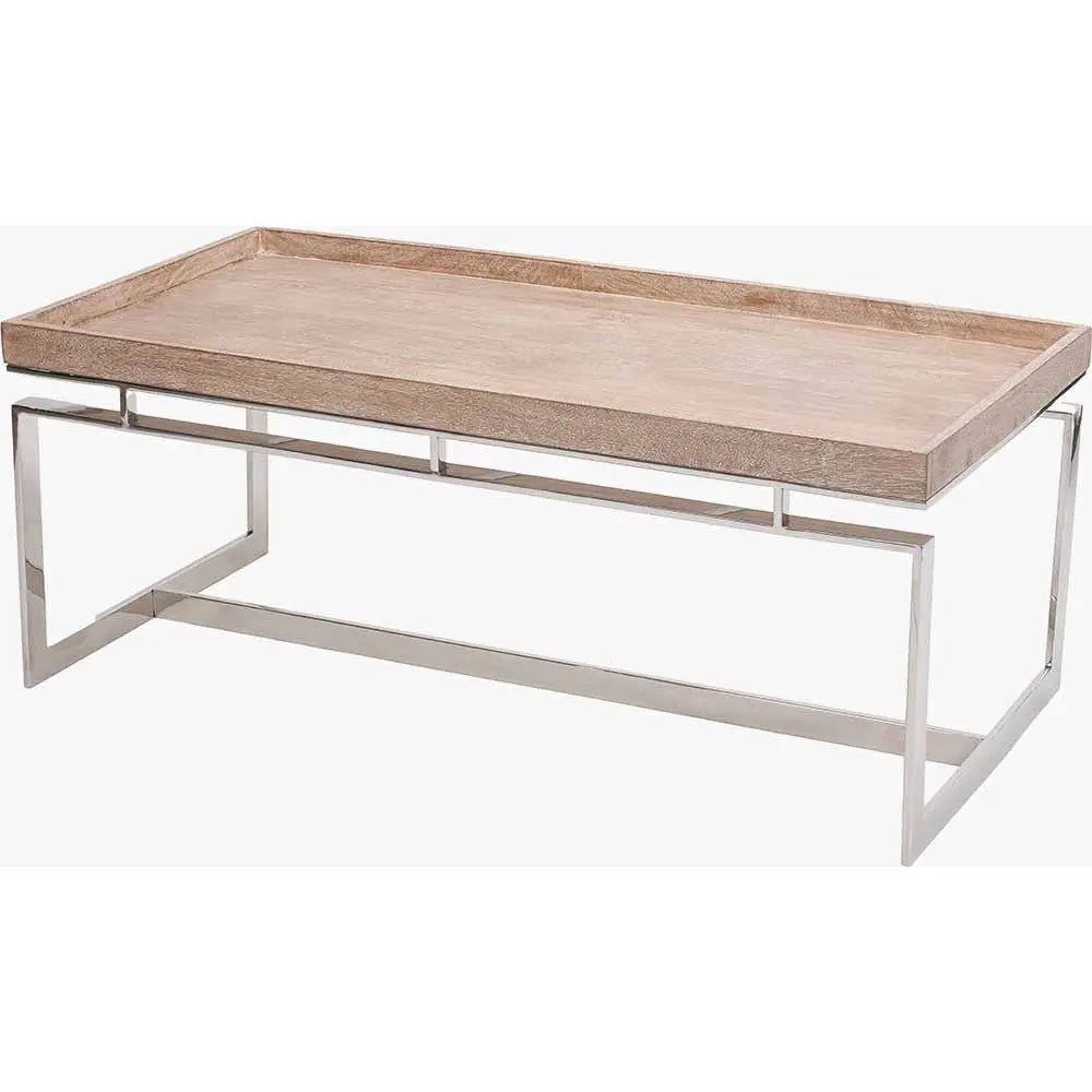 Evelyn Natural Antique Finish Mango Wood and Silver Metal Coffee Table  Nicholas John Interiors