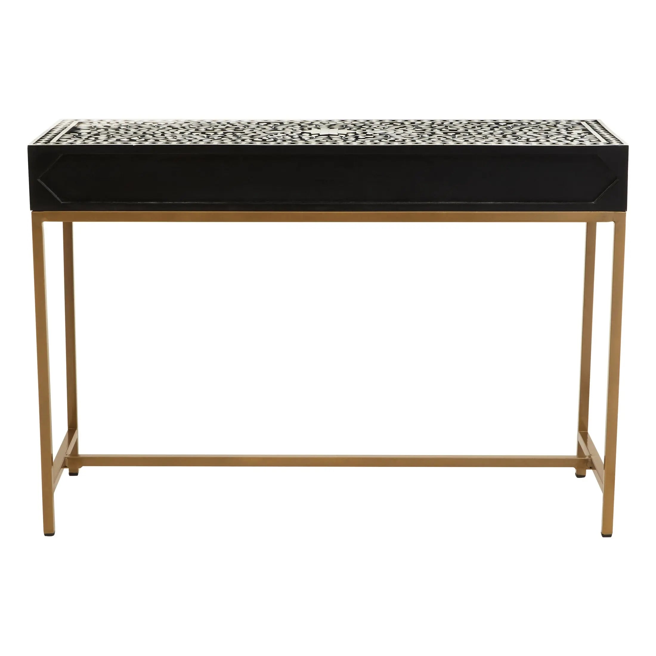 Fusari Bone Inlay Console Table with 2 Drawers & Gold Base  Nicholas John Interiors