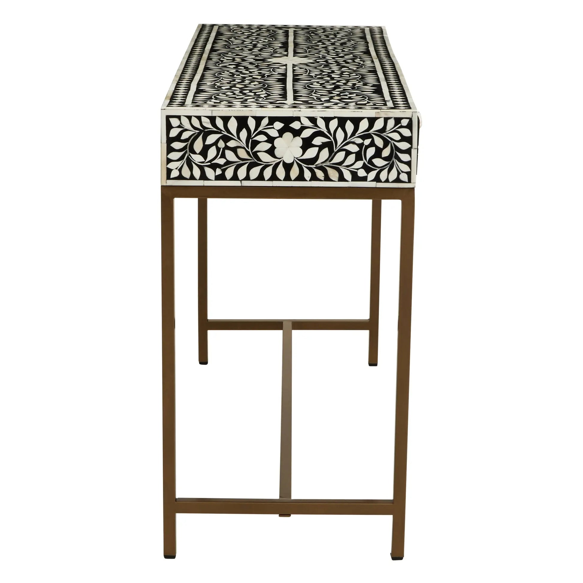 Fusari Bone Inlay Console Table with 2 Drawers & Gold Base  Nicholas John Interiors